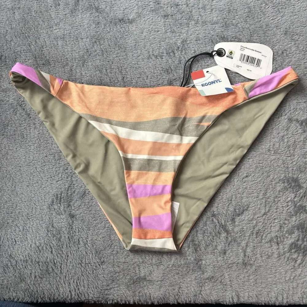 Prana Womens Swim Large Orange Green Cream‎ Swim Bottom Waves New With Tag